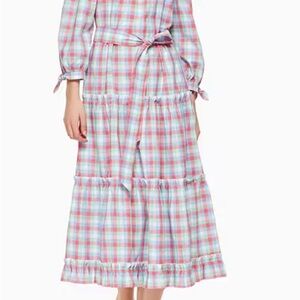 Kate Spade Pink and Blue Plaid Midi Dress
